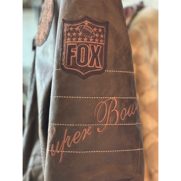Vintage Leather Super Bowl All Stars Jacket XL NY skyline Fox Football Bare Fox - Picture 4 of 12